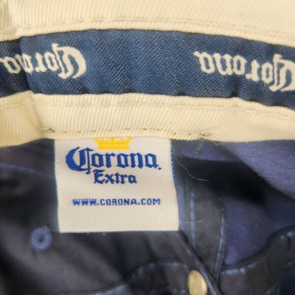 Corona Extra Bottle Opener Strapback Hat Cap Blue Canvas Cerveza Beer Crown 2008 - Picture 10 of 12